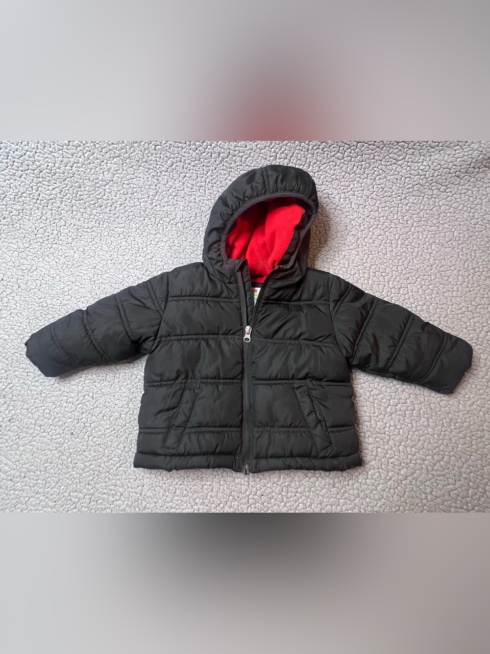 Healthtex Baby Hooded Puffer Jacket Fleece Lined Full Zip 18-24M Black Red